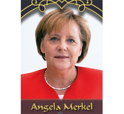 Eine Spielkarte mit Kanzlerin Angie als Motiv