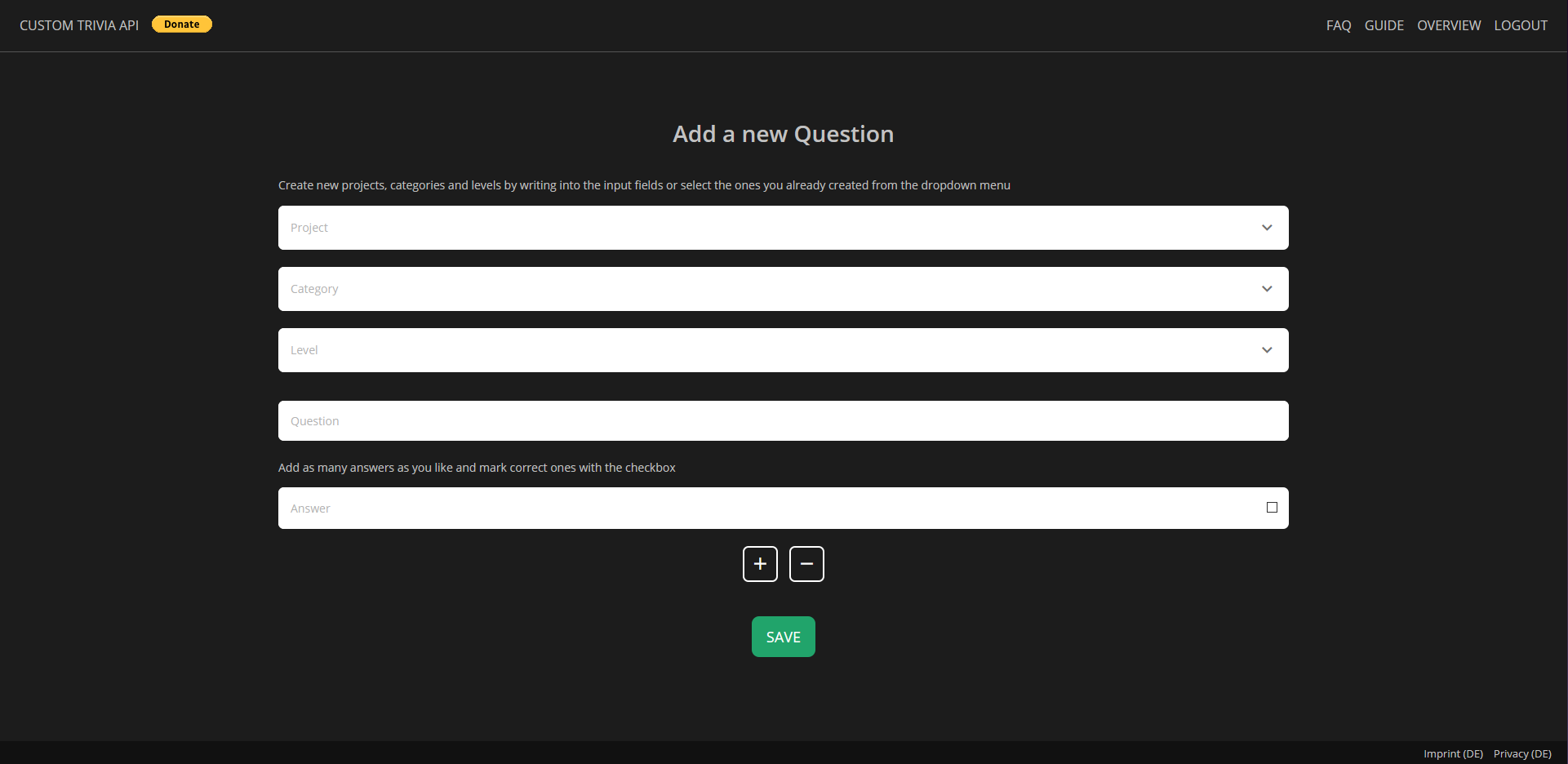 Screenshot der Quiz-API Webseite